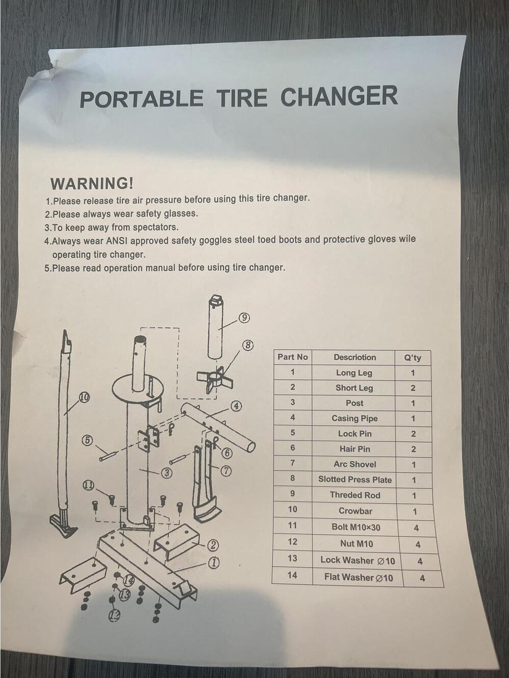 Tuffion Portable Tire Changer - Open Box